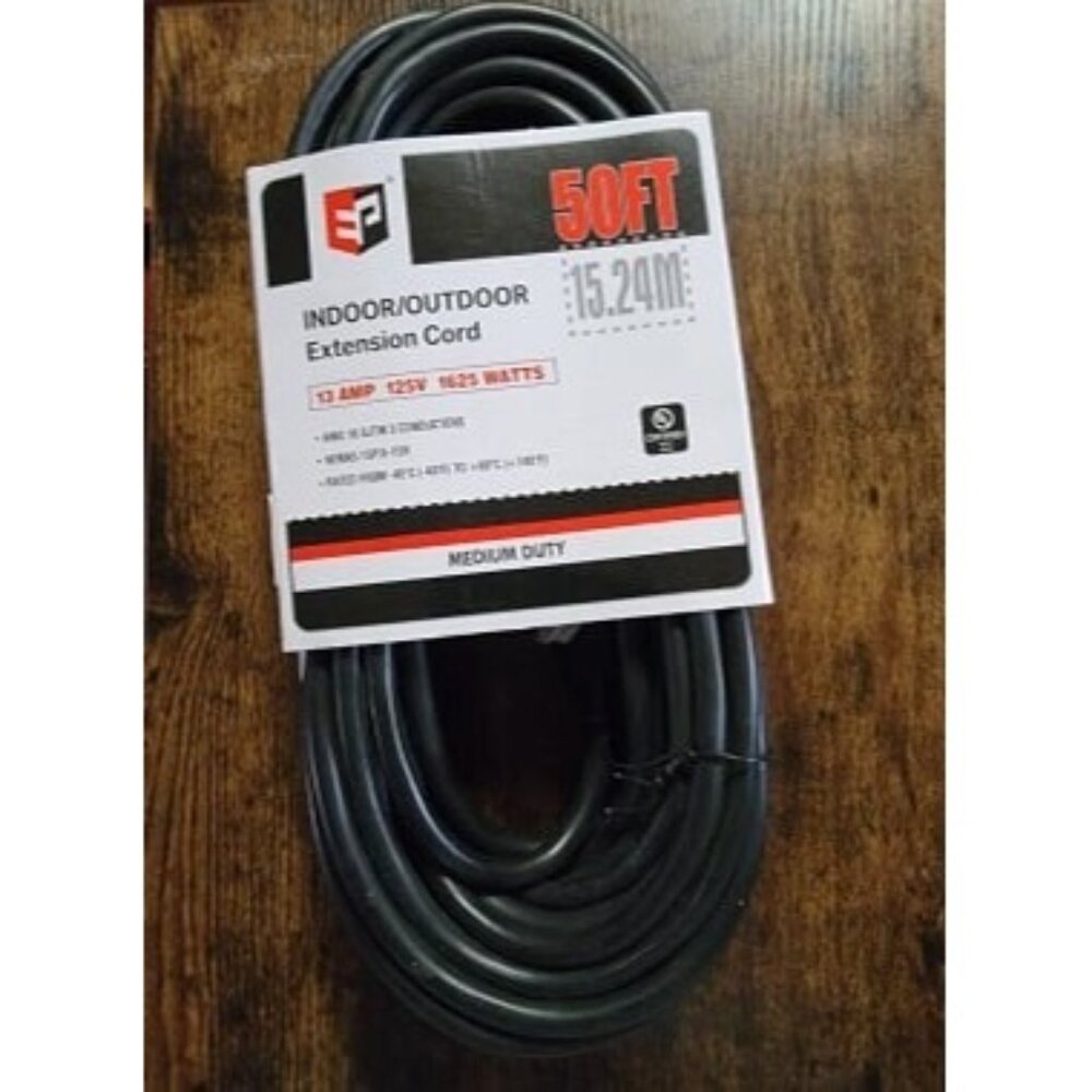 New 50 Ft Outdoor Extension Cord - 16/3 SJTW Black Electrical Cable